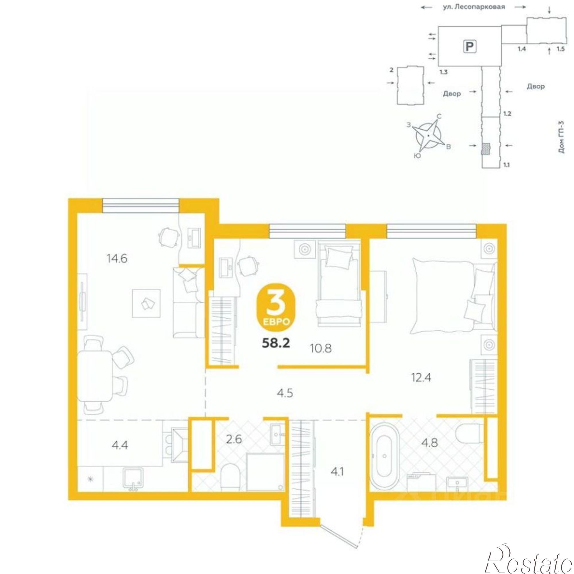 Купить квартиру за 7 730 000 рублей на Лесопарковая улица, 22