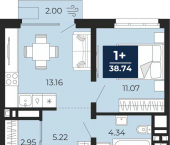 1-комн, 37 кв м, этаж 9/19 ул Камчатская, 59