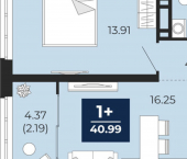 1-комн, 41 кв м, этаж 21/21 ул Камчатская, 109