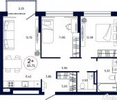 2-комн, 65 кв м, этаж 3/17 ул Западносибирская, 41