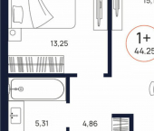 1-комн, 44 кв м, этаж 5/17 улица Владислава Крапивина, 9