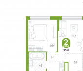 2-комн, 36 кв м, этаж 13/24 Лесопарковая улица, 22