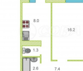 1-комн, 35кв м, этаж 6/17 улица Домостроителей, 9