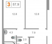 2-комн, 56кв м, этаж 3/19 ул Фармана Салманова, 16