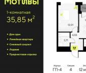 1-комн, 36кв м, этаж 12/14 ул Андрея Приказнова, 1