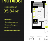 1-комн, 36кв м, этаж 6/14 ул Первооткрывателей, 9