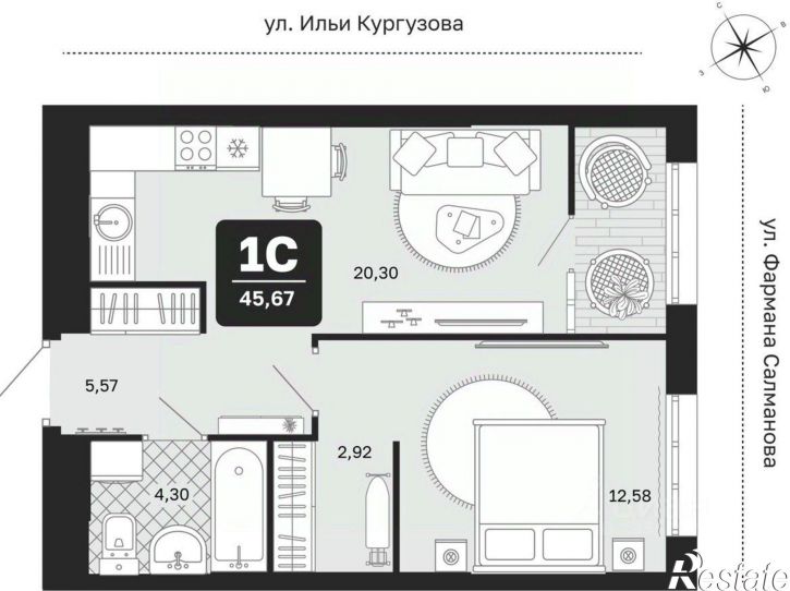 1-комн квартира в новом доме ул Закалужская, 21/1,  д. 21/1